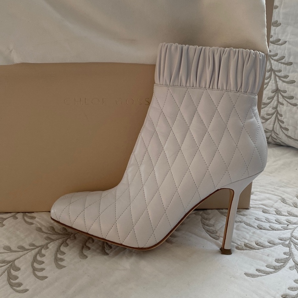 Chloe Gosselin white leather booties